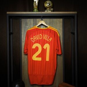 Spain 2005–2007 Home Jersey – David Villa #21 – XL – Red & Yellow Adidas Shirt